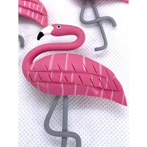 Pink Flamingo Brooch Pin Pierced Dangle Earring Set Handcrafted Lightweight VTG - Picture 6 of 12